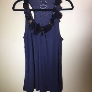 INC Blue‎ Knit Racer Back Tank with Rosette Neck L